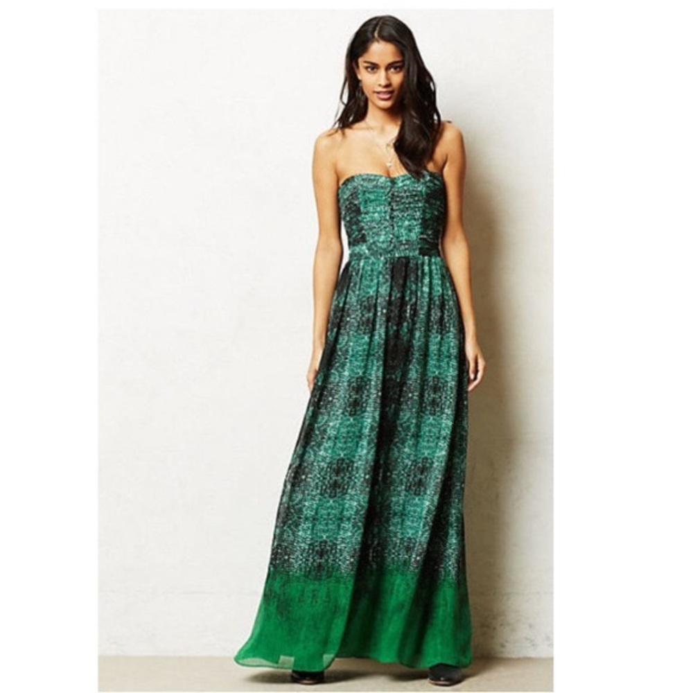 Anthropologie Moulinette green snake skin maxi